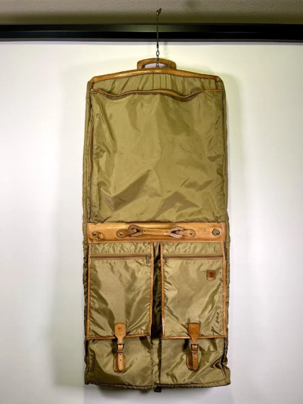 VTG Hartmann Olive Nylon Leather Garment Suit Bag Suit Travel Luggage Hanging